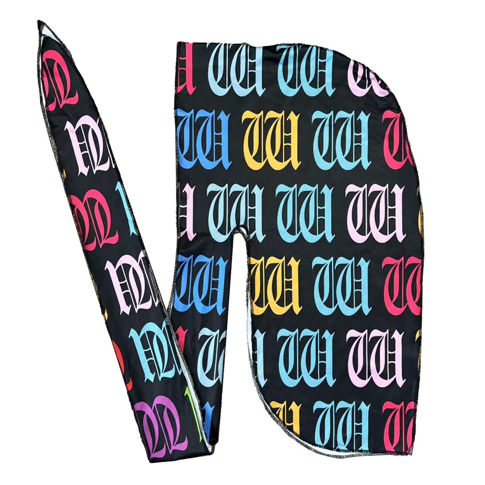 Wholesale Luxury Printed Silk Extra Long Tie Bandana Durag Silky Satin Custom Logo Designer Wave Durags for Men