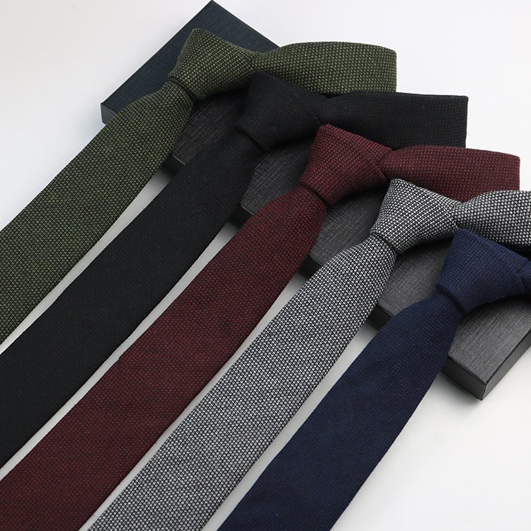 Wholesale high quality stock business 26 colors checked plain guangzhou foshan necktie 6cm cotton mens linen tie