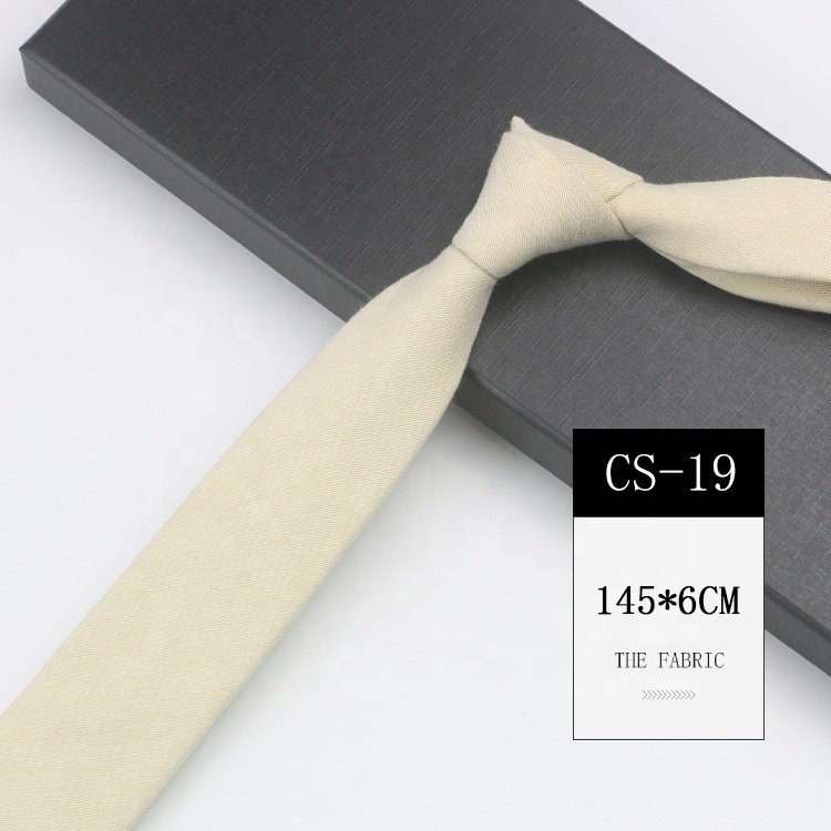 Wholesale high quality stock business 26 colors checked plain guangzhou foshan necktie 6cm cotton mens linen tie