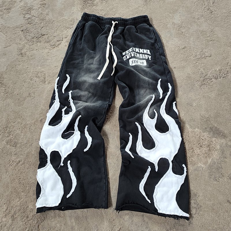 YYSY wholesale custom acid washed vintage tracksuit men streetwear distressed patch hoodie and sweatpants set for men