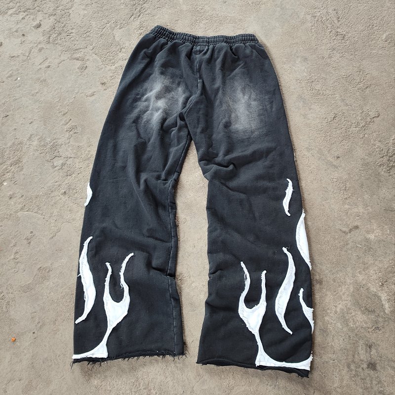 YYSY wholesale custom acid washed vintage tracksuit men streetwear distressed patch hoodie and sweatpants set for men