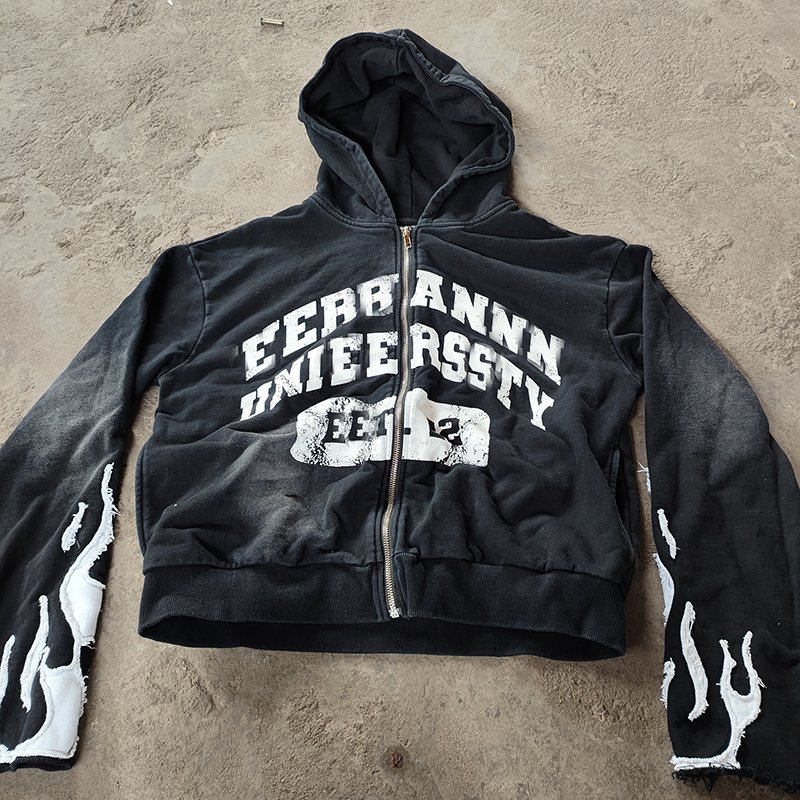 YYSY wholesale custom acid washed vintage tracksuit men streetwear distressed patch hoodie and sweatpants set for men
