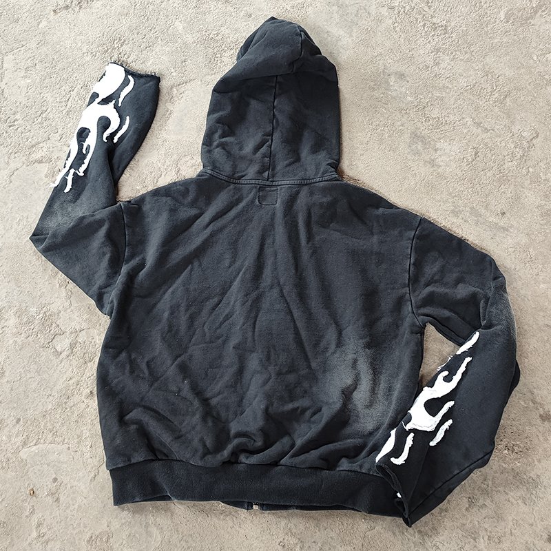 YYSY wholesale custom acid washed vintage tracksuit men streetwear distressed patch hoodie and sweatpants set for men