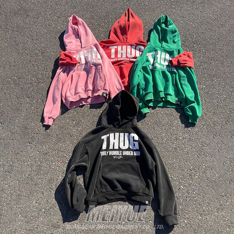 Custom Acid Wash Vintage Pullover Hoodies Men Drop Shoulder Heavy Weight Puff Print 500 GSM French Terry 100% Cotton Hoodie