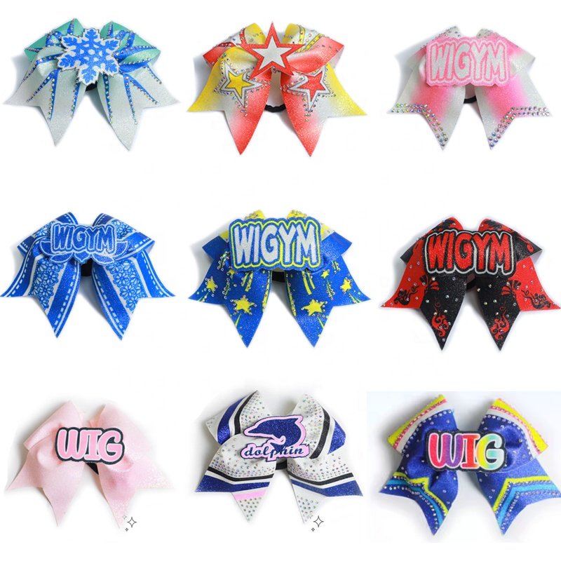 Wholesale customized sublimation cheers bow orange black and white cheerleading uniform bow refueling bow customization