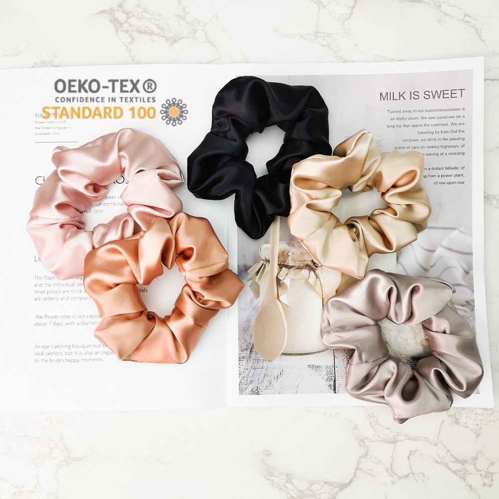 Organic 100% Mulberry Silk Scrunchies Set Tie Elastic Ponytail Holder Shining Silk Scrunchies