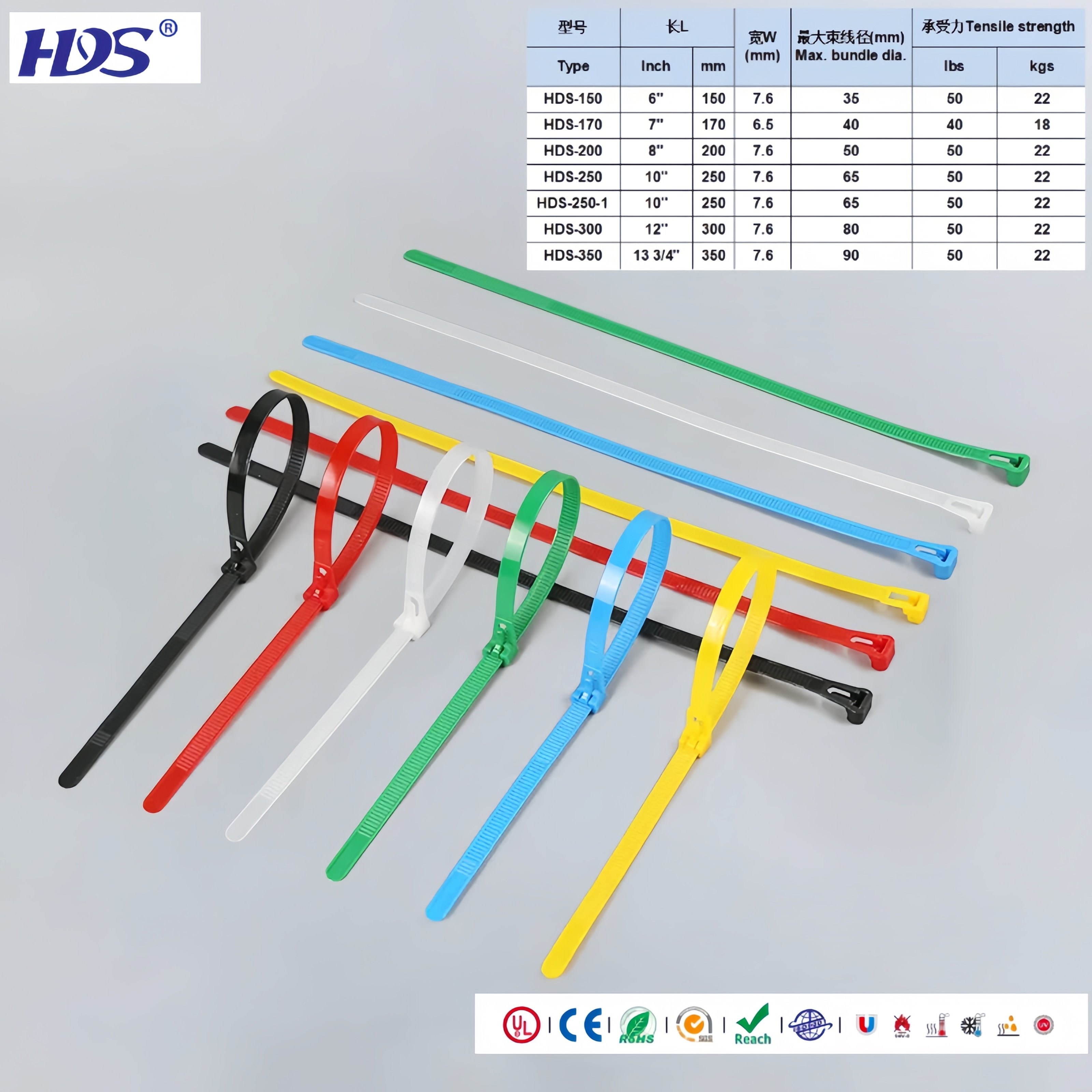 HDS UL HDS UL Movable Nylon Cable Ties Plastic Manufacturer Cable Zip Ties 150-350mm Multifunctional Color Cable Bundle Ties