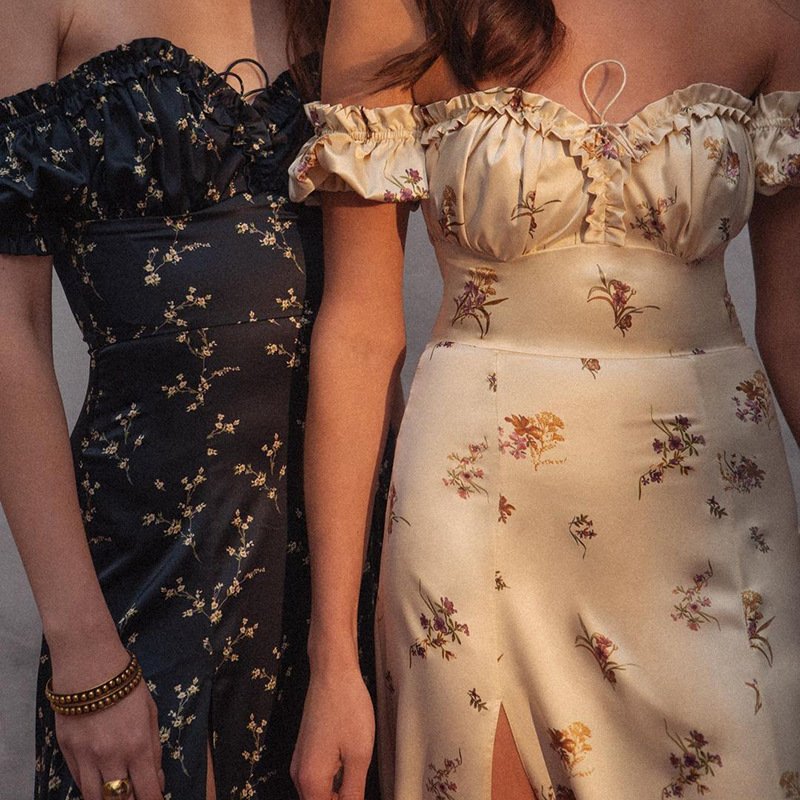 Flower Dress Chic Elastic Off Shoulder Top Tight Dresses Women 2023 New Summer Fashion Party Street Floral Youth Clothes 2428
