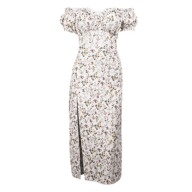 Flower Dress Chic Elastic Off Shoulder Top Tight Dresses Women 2023 New Summer Fashion Party Street Floral Youth Clothes 2428