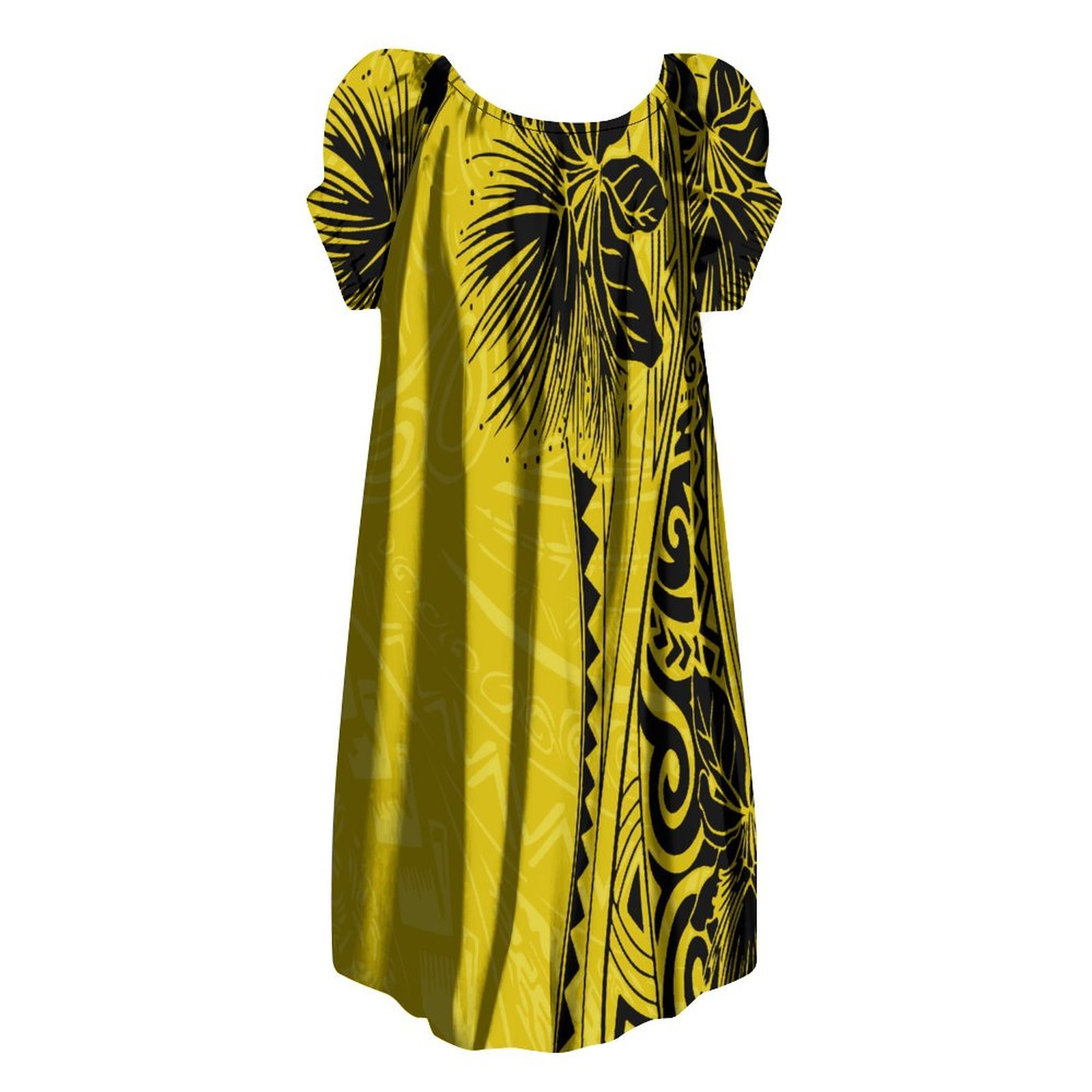 New Design Customize Pacific Island Dress Women Red Polynesian Dress Ladies Fancy Bubble Sleeve Loose Puffy Midi Dresses Mumu