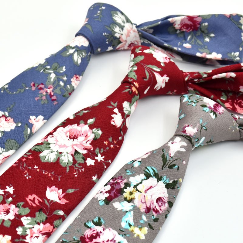 D1122 Men Casual Cotton 6cm Neck Tie Slim Necktie Wedding Party Floral Print Ties