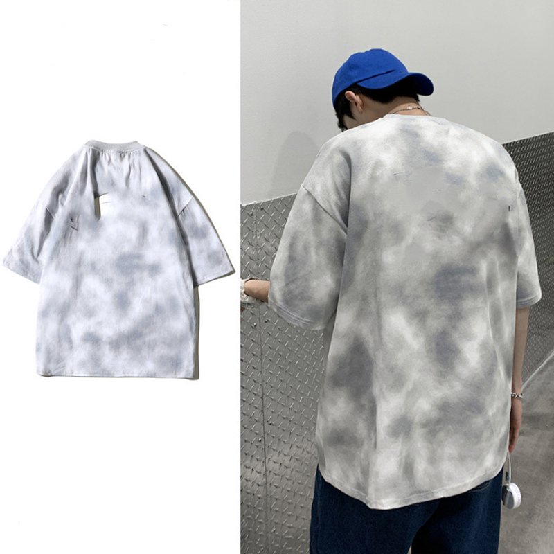 Tie-dye short-sleeved T-shirt men's summer wind large size loose casual five-quarter sleeve