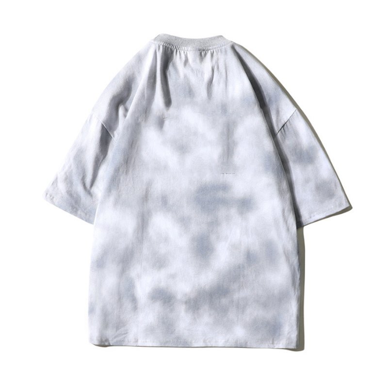 Tie-dye short-sleeved T-shirt men's summer wind large size loose casual five-quarter sleeve