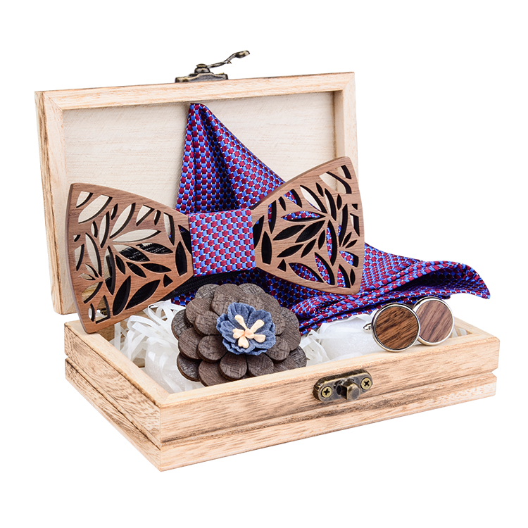 Handmade Custom Wooden Bow Tie and Handkerchief Gift Set Men Ties Wholesale Necktie Wood Bowtie and Cufflink Acceptable OEM