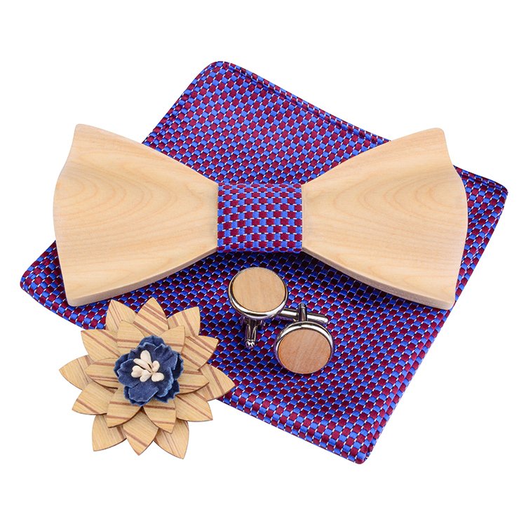 Handmade Custom Wooden Bow Tie and Handkerchief Gift Set Men Ties Wholesale Necktie Wood Bowtie and Cufflink Acceptable OEM