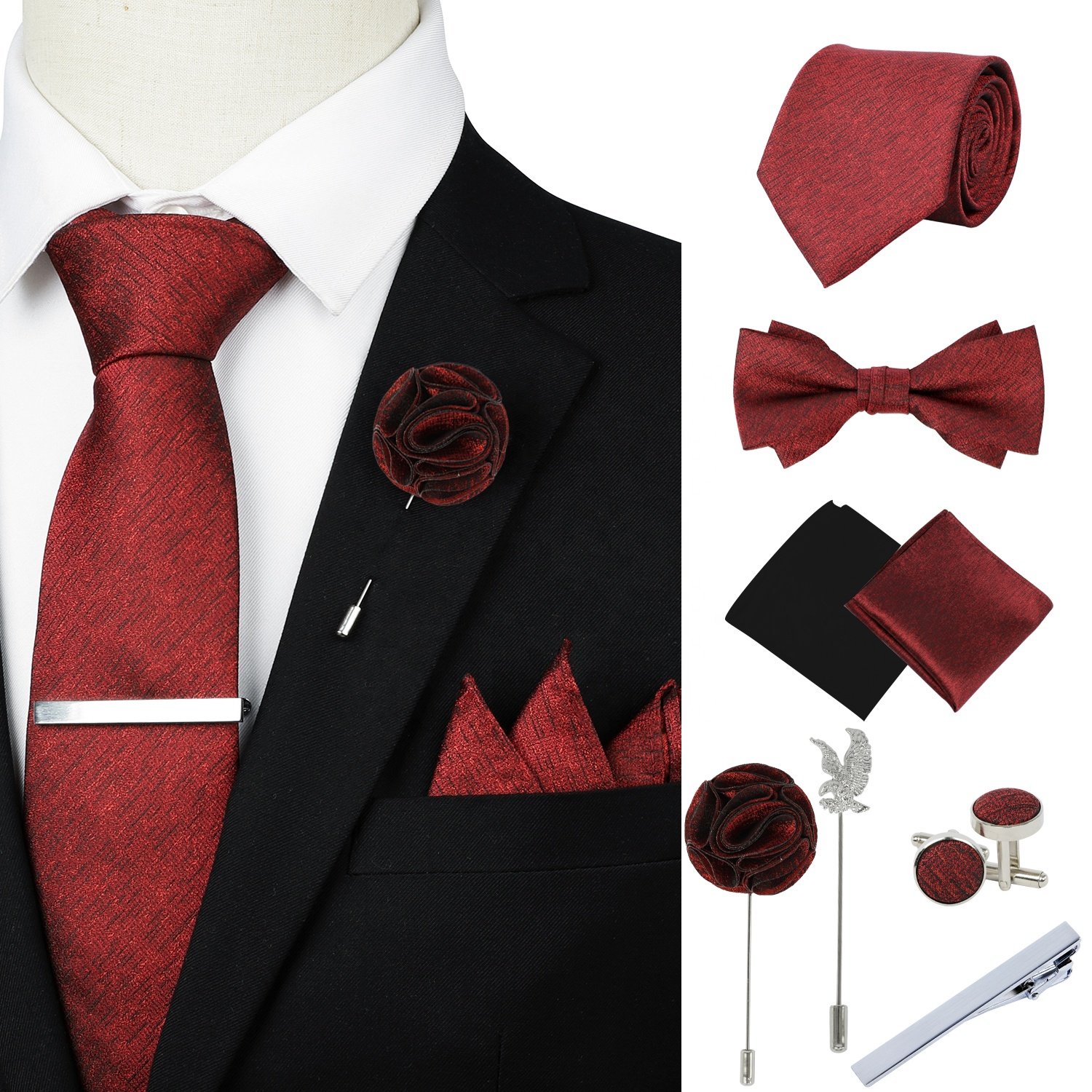 Lichen Made Formal Famous Brand Necktie 8Pieces Men Fashion Tie BowTie Gift Set