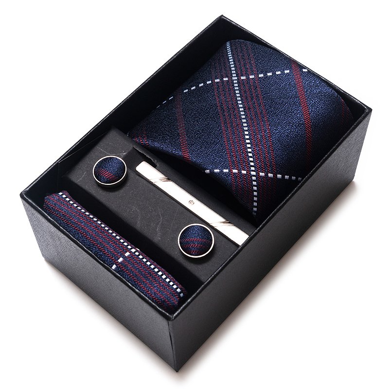 High Quality Fashion Neck Tie Set Men Jacquard Pocket Square Tie Sets Men Suit Accessories Blue Plaid Fit Workplace