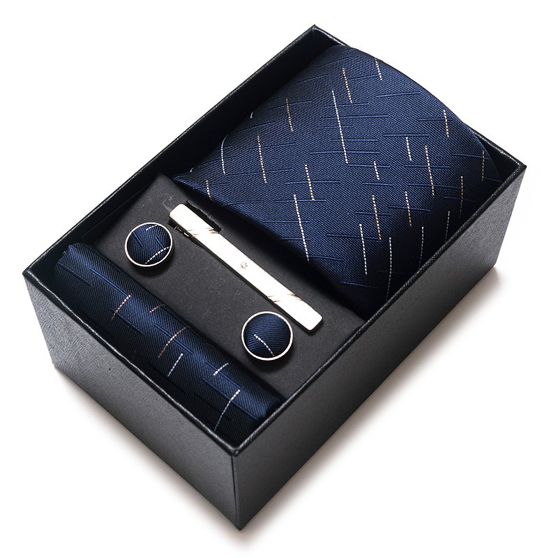High Quality Fashion Neck Tie Set Men Jacquard Pocket Square Tie Sets Men Suit Accessories Blue Plaid Fit Workplace