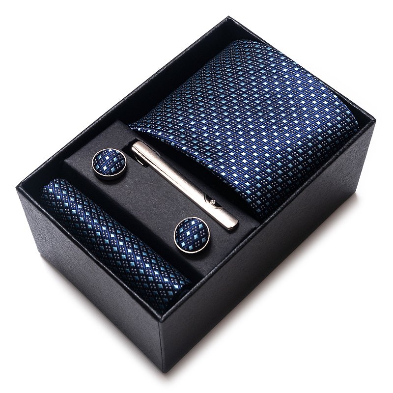 High Quality Fashion Neck Tie Set Men Jacquard Pocket Square Tie Sets Men Suit Accessories Blue Plaid Fit Workplace