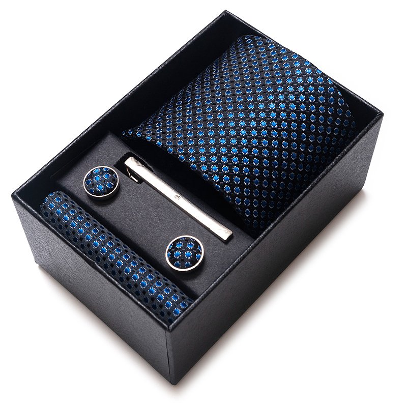 High Quality Fashion Neck Tie Set Men Jacquard Pocket Square Tie Sets Men Suit Accessories Blue Plaid Fit Workplace