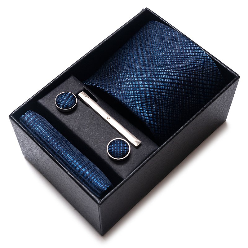 High Quality Fashion Neck Tie Set Men Jacquard Pocket Square Tie Sets Men Suit Accessories Blue Plaid Fit Workplace