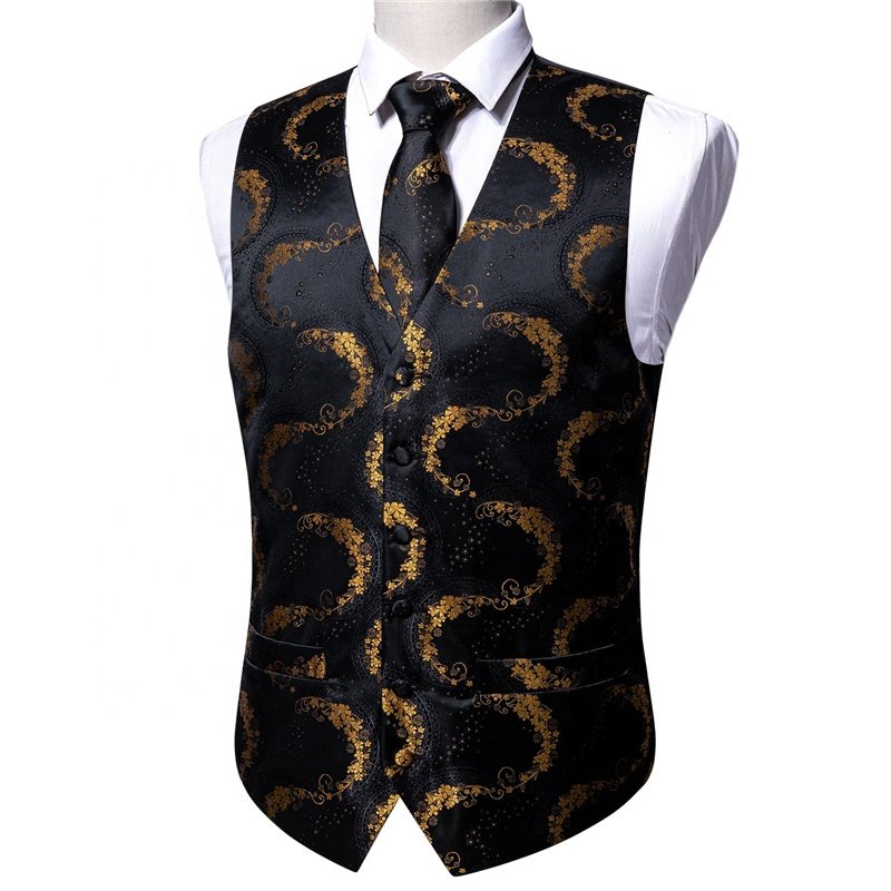 Custom Plus Size Mens Suit Vest Paisley Silk Jacquard Waistcoat Ties Set Formal/Leisure 5PCS