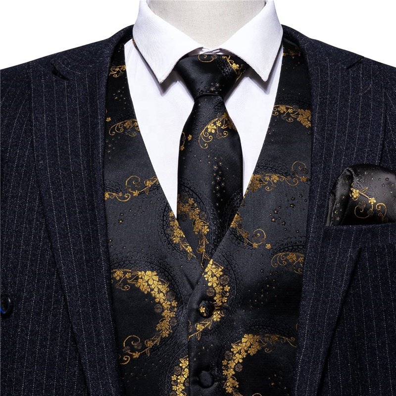 Custom Plus Size Mens Suit Vest Paisley Silk Jacquard Waistcoat Ties Set Formal/Leisure 5PCS