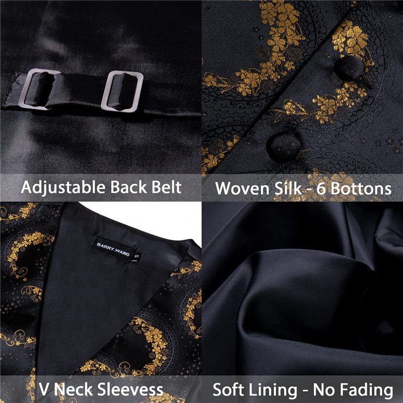 Custom Plus Size Mens Suit Vest Paisley Silk Jacquard Waistcoat Ties Set Formal/Leisure 5PCS