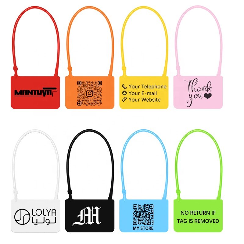 Personalised Custom Logo Seal Tag Zip Ties Label Plastic Security Lock Garment Hat T-Shirt Clothes Brand Hang Tags