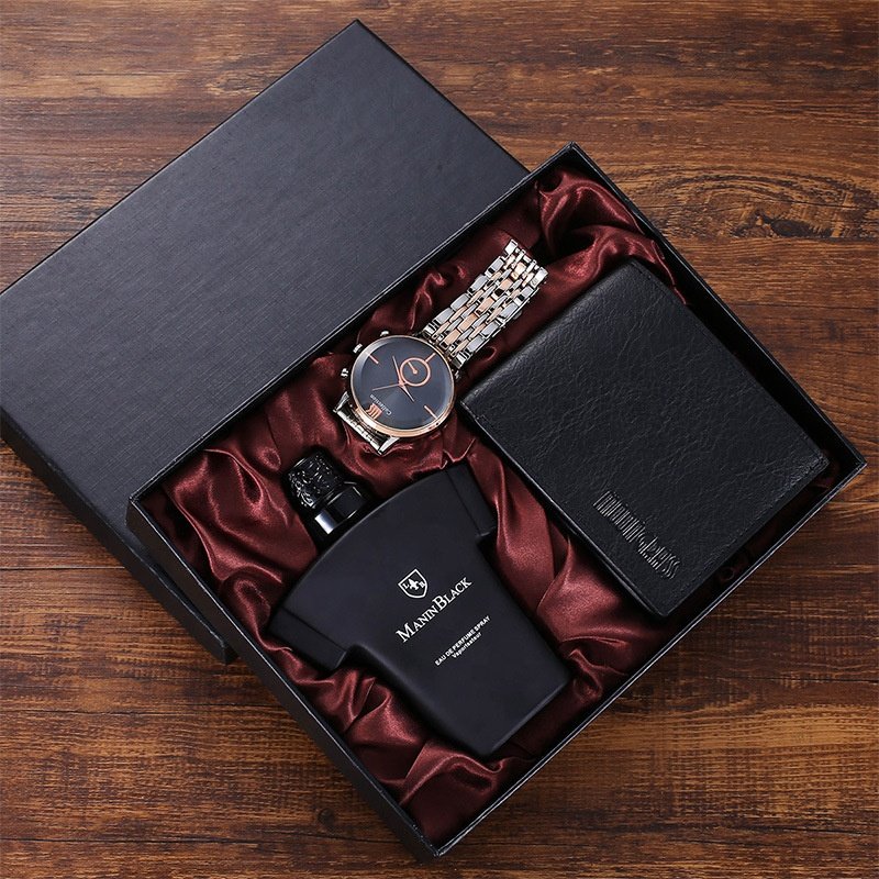 Black Luxury 7 Leather Sets Watch Wallet Perfume Box For Present Business Gift Men Gift Set