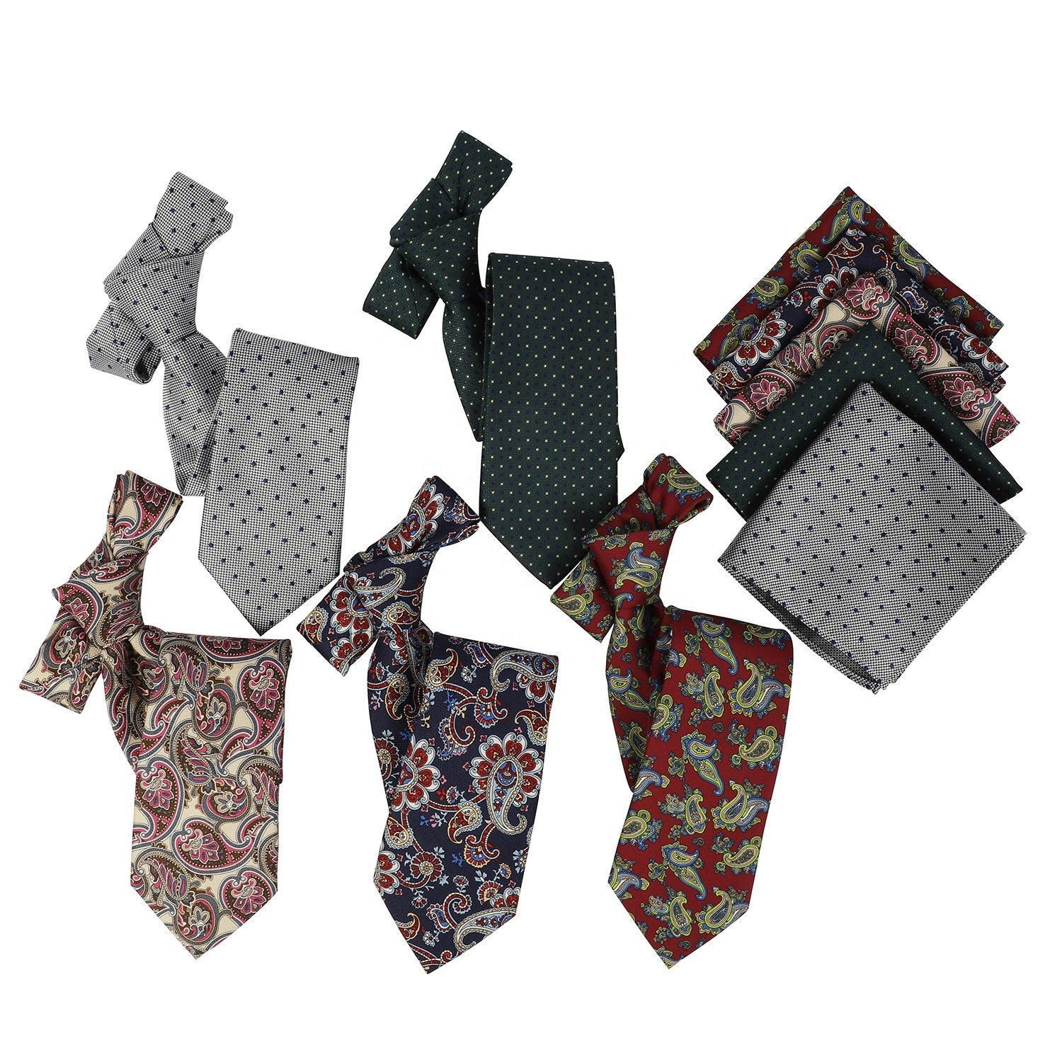 Custom New Style Design Hanky Handkerchief High Quality Soft and Necktie Polyester Set for Men