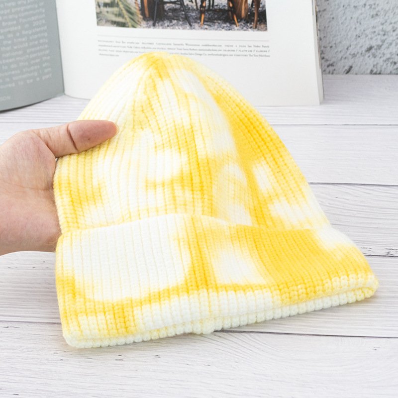 Acrylic Tie dye Skull cap Beanie Hat Knit Knitted Cuffed Winter Short Beanie Elastic Skull cap Hats
