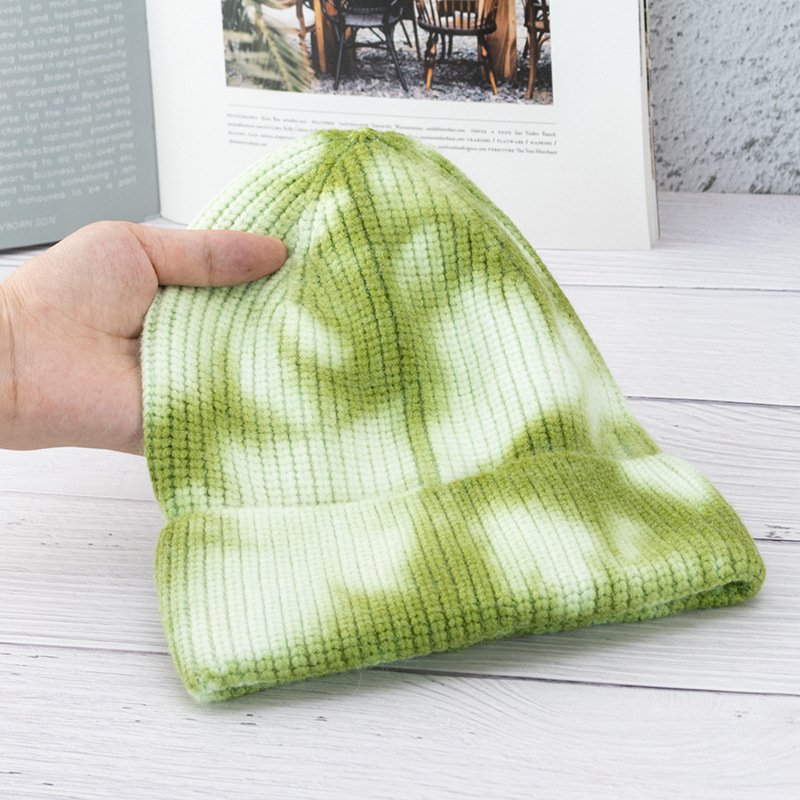 Acrylic Tie dye Skull cap Beanie Hat Knit Knitted Cuffed Winter Short Beanie Elastic Skull cap Hats