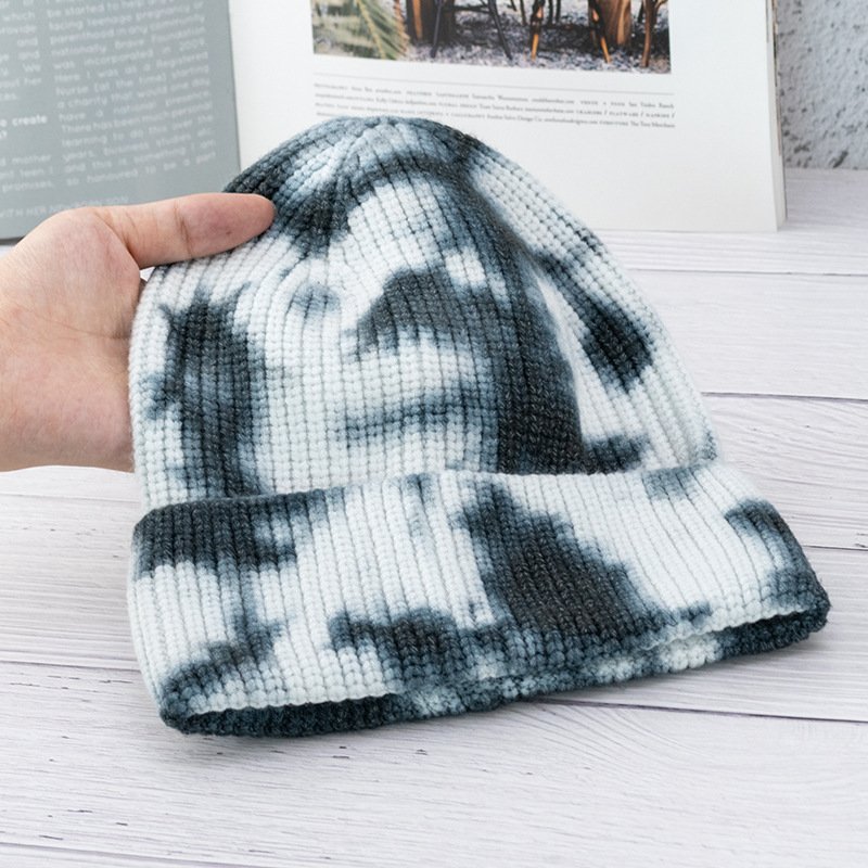 Acrylic Tie dye Skull cap Beanie Hat Knit Knitted Cuffed Winter Short Beanie Elastic Skull cap Hats