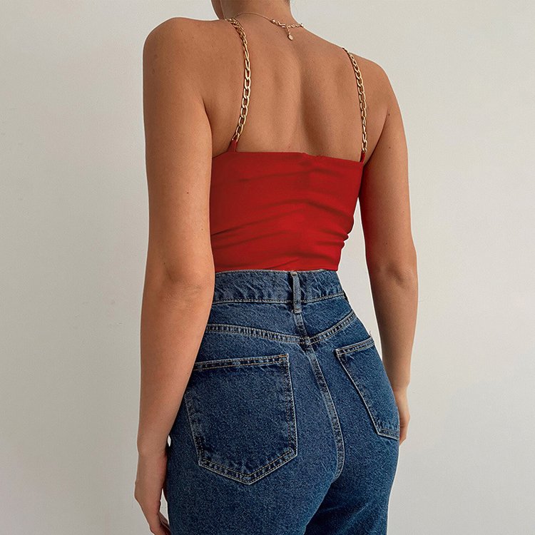 Wholesale Designer Chain Strap V Neck Bow Tie Red Camisole Tank Top Hot Girls Streetwear Summer Clothing Crop Tops For Women