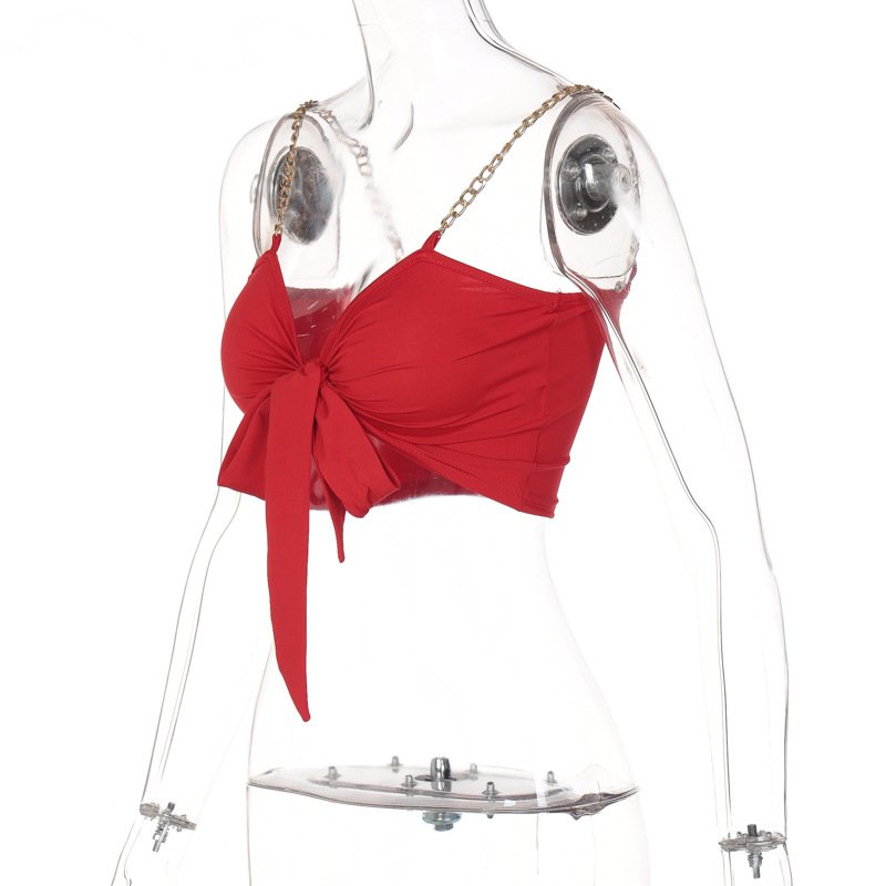 Wholesale Designer Chain Strap V Neck Bow Tie Red Camisole Tank Top Hot Girls Streetwear Summer Clothing Crop Tops For Women