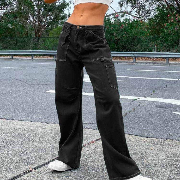 Custom OEM Manufacturer Vintage Pockets High Waist Streetwear baggy Casual ladies Long parachute Cargo Pant for women Trousers