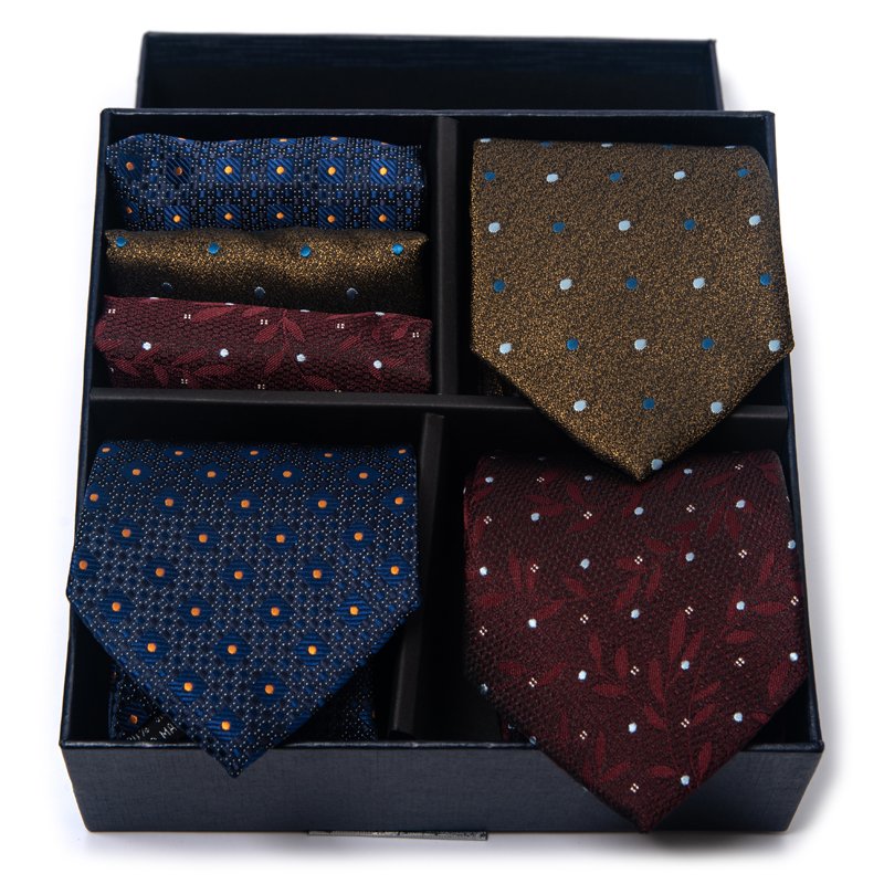 Brand Classic 3 Set Tie Handkerchief Set Pocket Squares Necktie For Men Suit Accessories Floral Birthday Gift