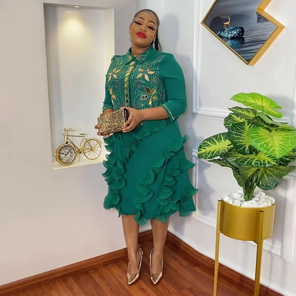 Summer Elegant African Party Dresses for Women Traditional Dashiki Africa Clothing Crystal Ankara Wedding Evening Gown 2022