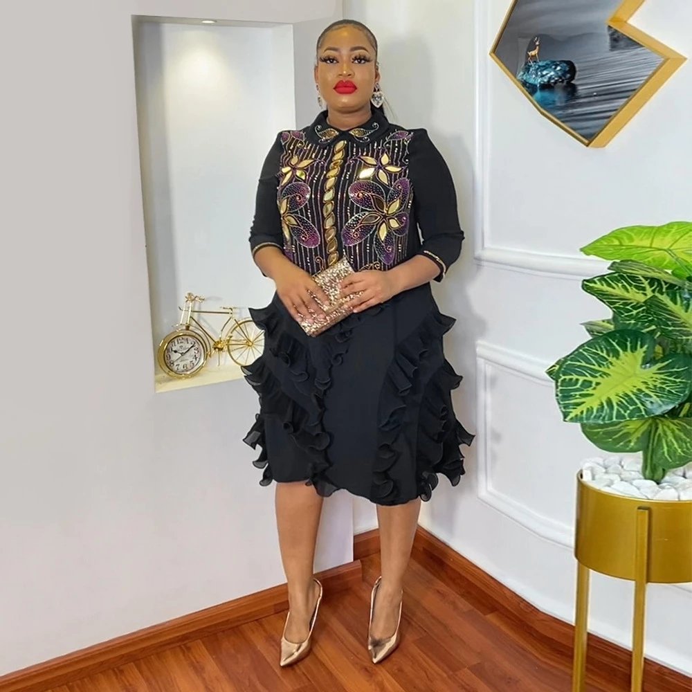 Summer Elegant African Party Dresses for Women Traditional Dashiki Africa Clothing Crystal Ankara Wedding Evening Gown 2022