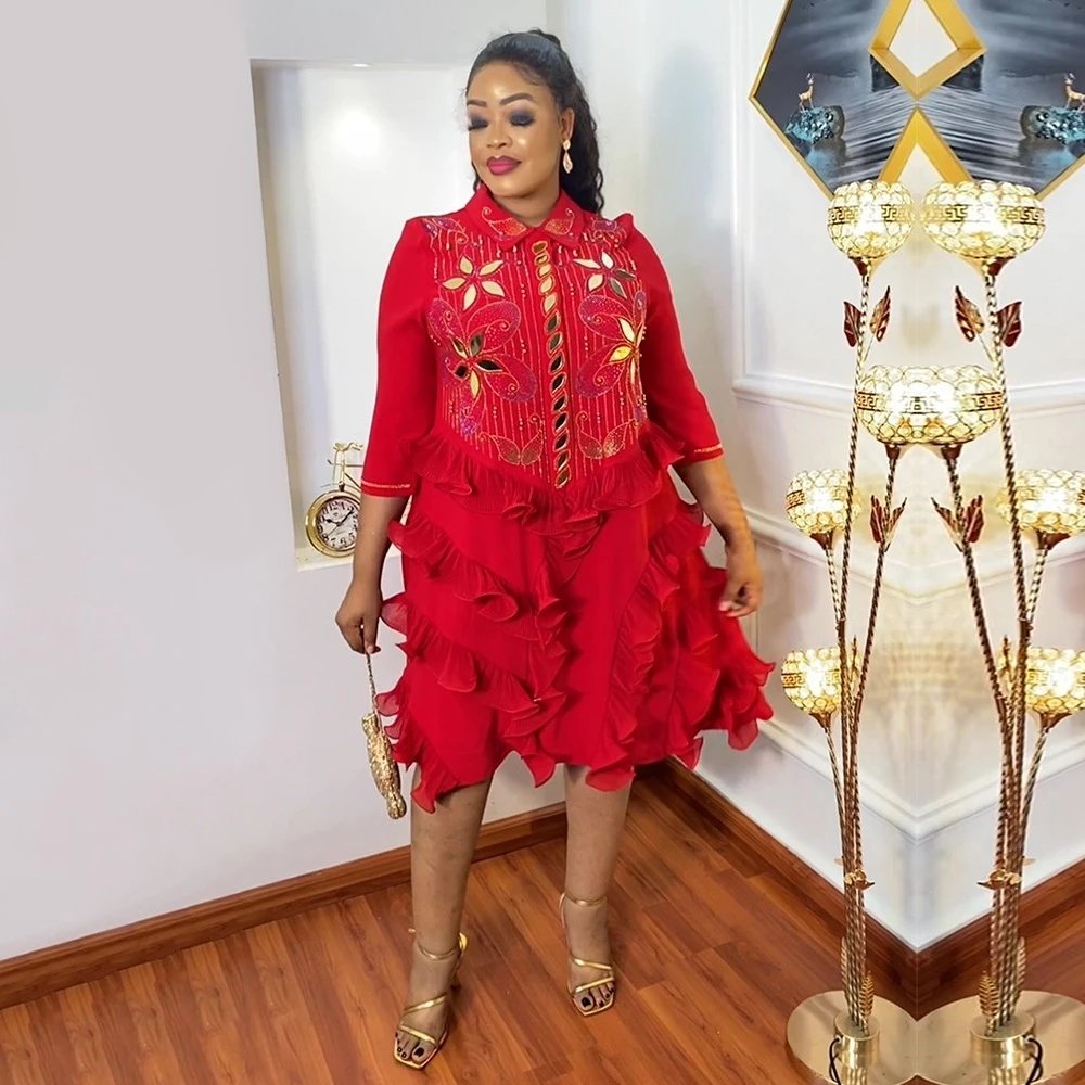 Summer Elegant African Party Dresses for Women Traditional Dashiki Africa Clothing Crystal Ankara Wedding Evening Gown 2022