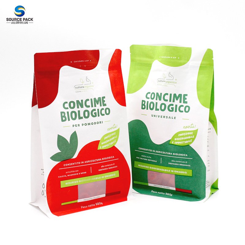 Eco PLA Compostable Stand Up pouch Craft Brown Bag Custom Logo Biodegradable kraft Ziplock Food Packaging Paper Bags with Window