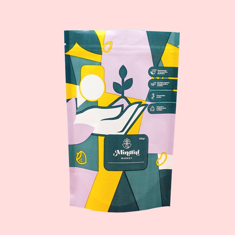 Eco PLA Compostable Stand Up pouch Craft Brown Bag Custom Logo Biodegradable kraft Ziplock Food Packaging Paper Bags with Window