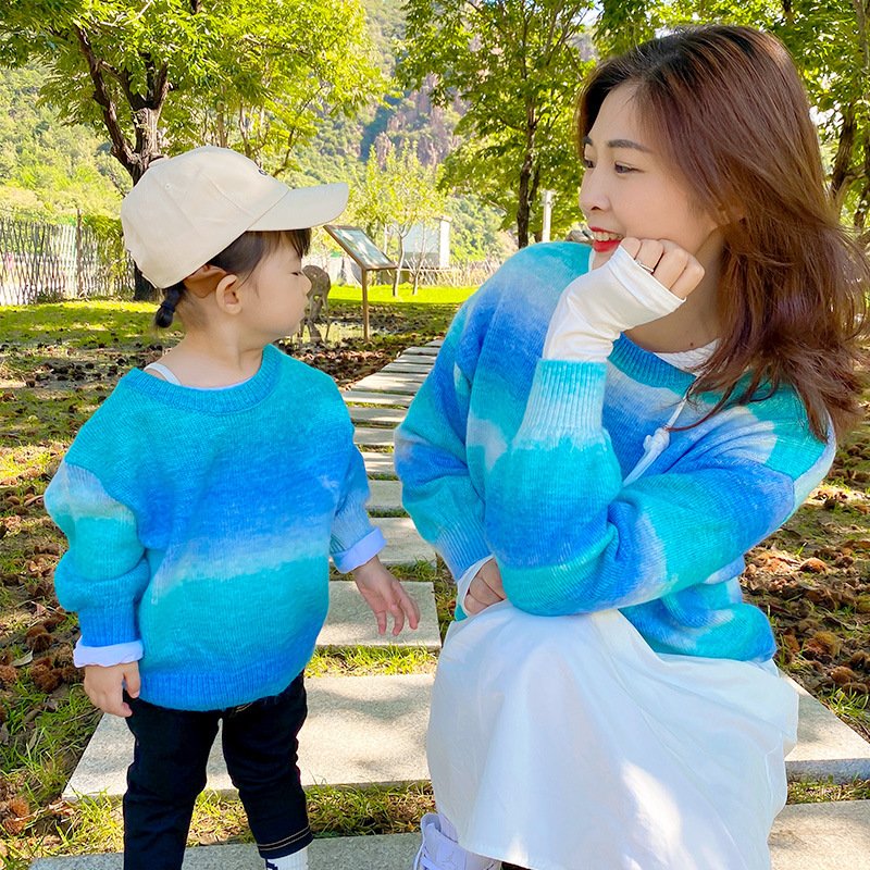 Wholesale all kinds of family matching Sweater Tie Dye Knit Sweater for Men Women Girls Boys winter Sweaters