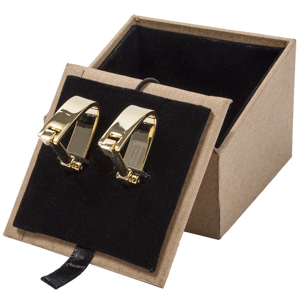Brass Gold Cufflink Set with Wood Kraft and Light Blue Box Earring Style for Men's Cuff Link for Special Occasions