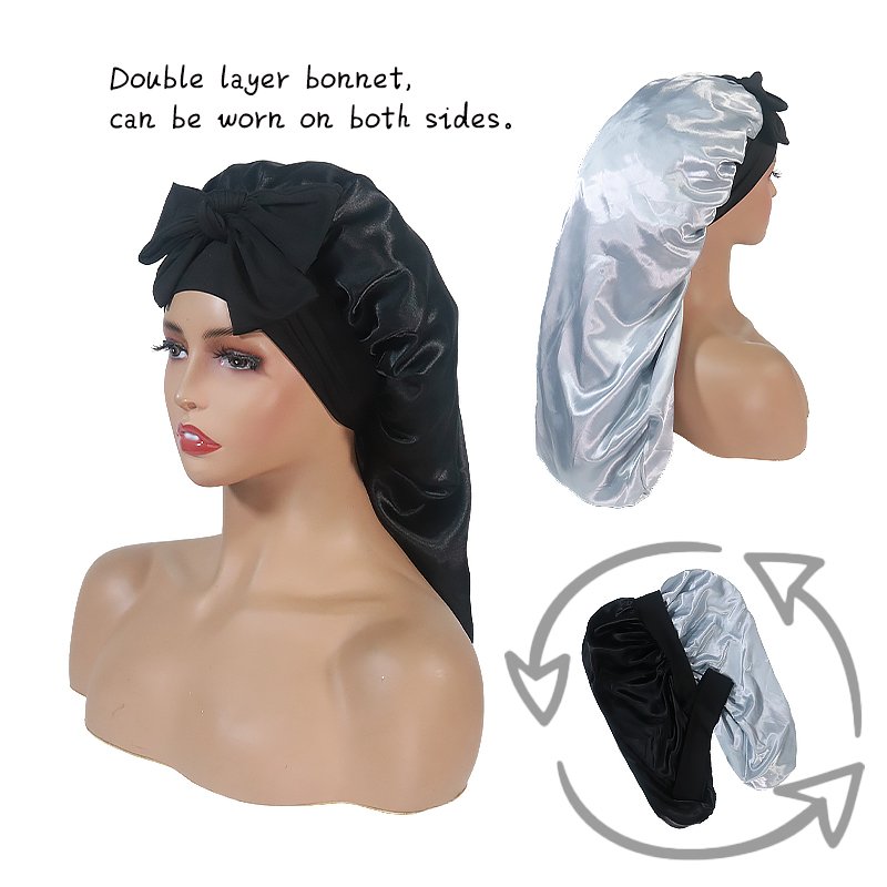 Satin Bonnet Silk Bonnets for Sleeping Curly Hair Bonnet with Tie Band Double Layer Sleep Cap for Girls Boys