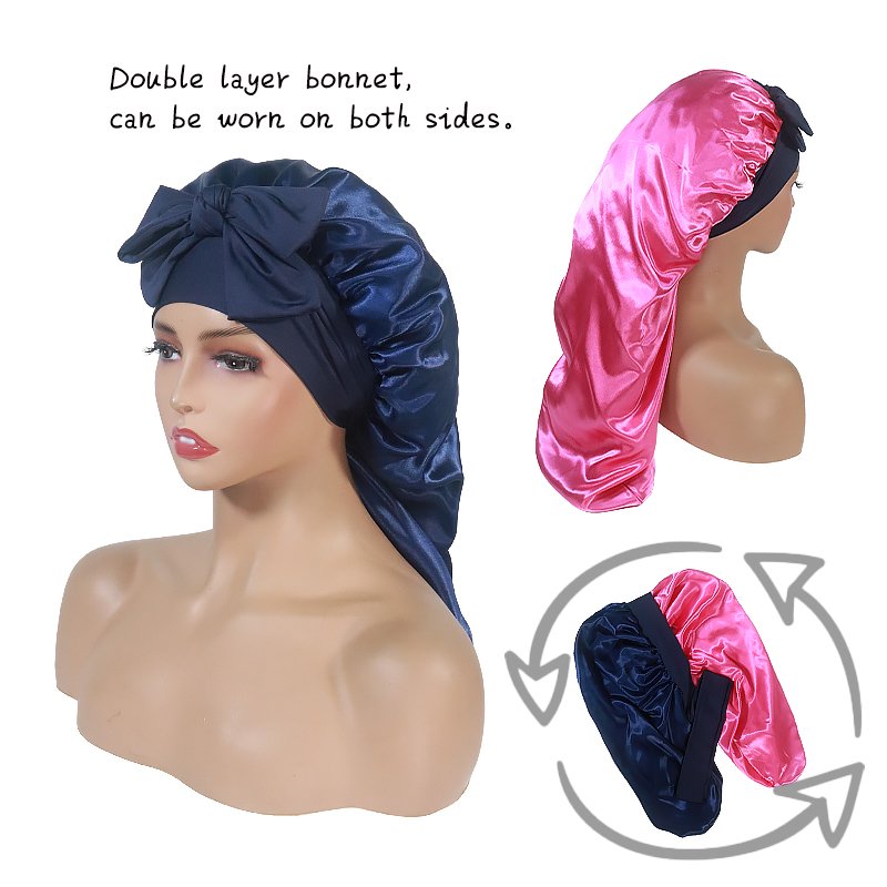Satin Bonnet Silk Bonnets for Sleeping Curly Hair Bonnet with Tie Band Double Layer Sleep Cap for Girls Boys