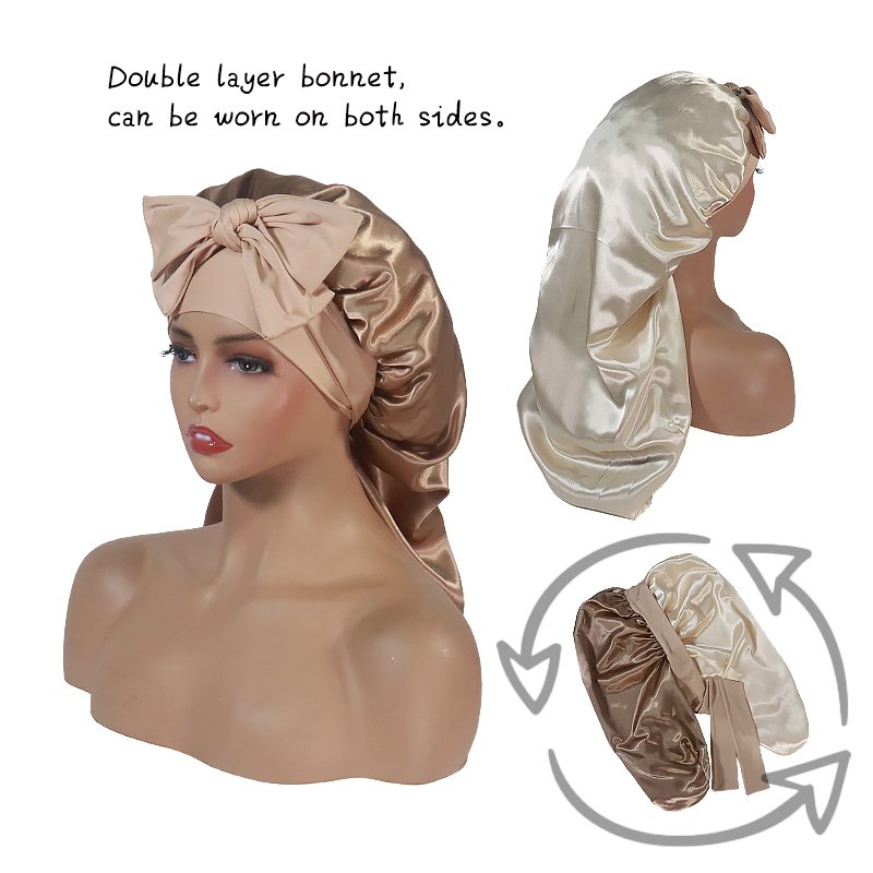 Satin Bonnet Silk Bonnets for Sleeping Curly Hair Bonnet with Tie Band Double Layer Sleep Cap for Girls Boys
