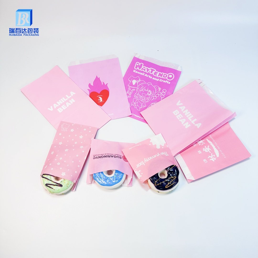 Custom Logo White food Grade Grease Sandwich Coated Wax Lined Paper Bags For Bakery Cookies Snacks French Fries