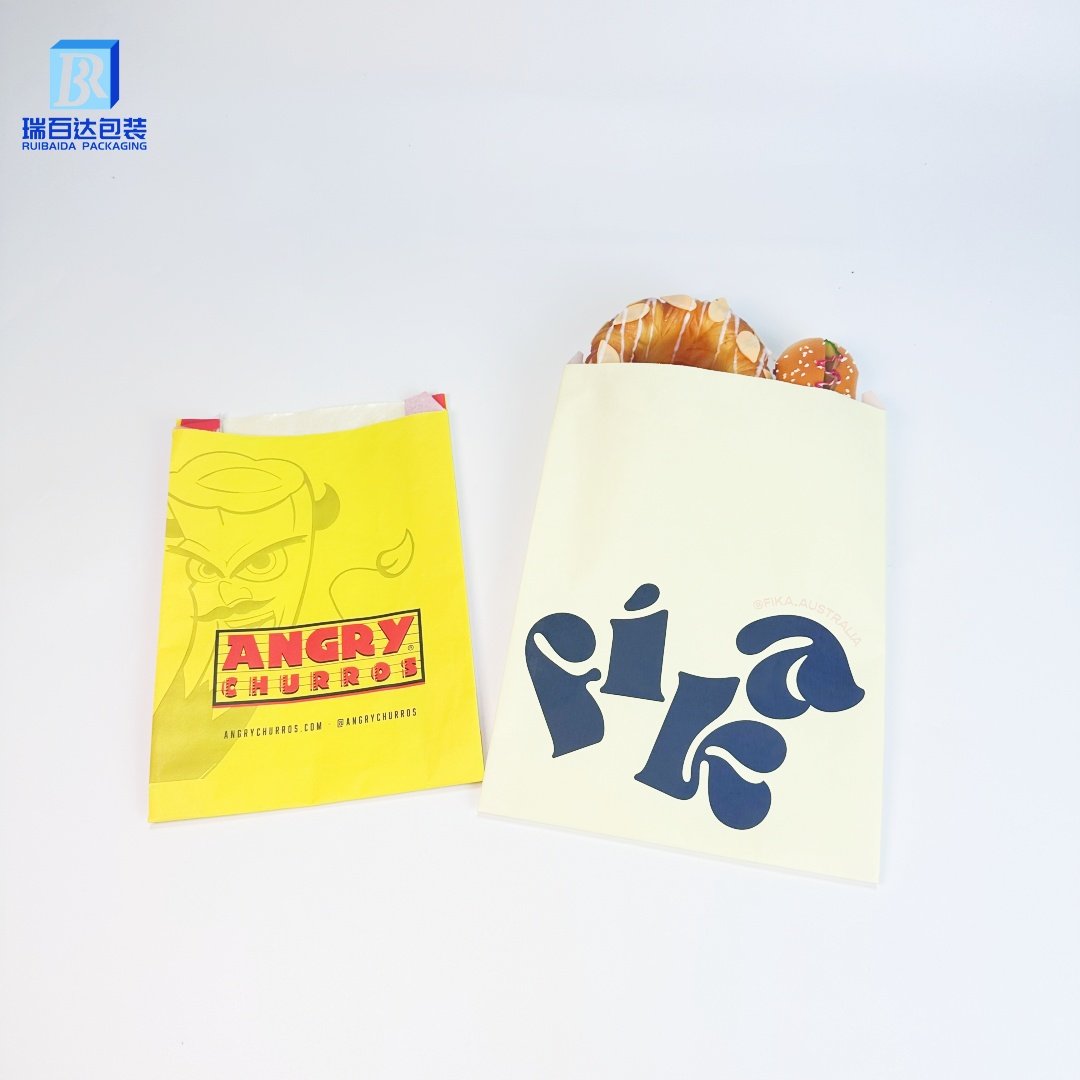 Custom Logo White food Grade Grease Sandwich Coated Wax Lined Paper Bags For Bakery Cookies Snacks French Fries